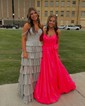 Glitter Ball Gown/Princess Satin Beaded Tiered Prom Dresses