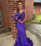 Glitter Trumpet/Mermaid Jersey V-neck Beaded Prom Dresses