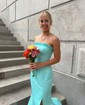 Modest Trumpet/Mermaid Satin Straight Ruffle Prom Dresses