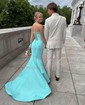 Modest Trumpet/Mermaid Satin Straight Ruffle Prom Dresses