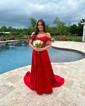 Modest Black Satin A-line Appliques Beaded Prom Dresses