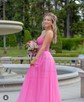 Flowy A-line Chiffon Straight Appliques Ruched Prom Dresses