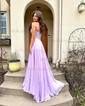 Flowy A-line Chiffon Straight Appliques Ruched Prom Dresses