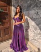 Sparkly A-line Metallic Sweetheart Ruched Split Prom Dresses