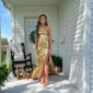 Sparkly Sheath/Column Metallic One Shoulder Ruched Prom Dresses