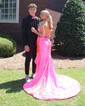 Elegant Sheath/Column Satin Bow Ruffle Prom Dresses