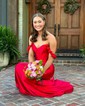 Corset Sheath/Column Satin Off-the-shoulder Floral Prom Dresses