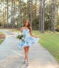 Corset Sky Blue Satin Skater Ruffle Homecoming Dresses