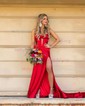 Trumpet/Mermaid Sweetheart Silk-like Satin Sweep Train Prom Dresses With Ruched