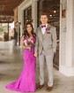 Trumpet/Mermaid Halter Tulle Sweep Train Prom Dresses With Appliques Lace