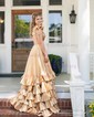 A-line V-neck Silk-like Satin Asymmetrical Prom Dresses With Split Front