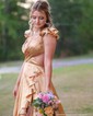 A-line V-neck Silk-like Satin Asymmetrical Prom Dresses With Split Front