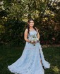 Ball Gown Straight Tulle Sweep Train Prom Dresses With Appliques Lace