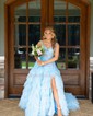 Glitter Ball Gown/Princess Appliques Ruffle Prom Dresses