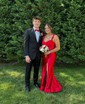 Petite Sheath/Column Satin Ruched Floral Prom Dresses