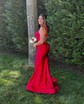 Petite Sheath/Column Satin Ruched Floral Prom Dresses