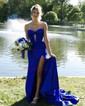 Unique Sheath/Column Satin Sweetheart Ruched Split Prom Dresses