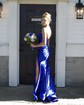 Unique Sheath/Column Satin Sweetheart Ruched Split Prom Dresses