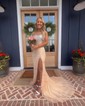 Glitter Sheath/Column Jersey Ruched Beaded Prom Dresses