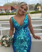 Sparkly Sheath/Column Sequin V-neck Split Prom Dresses