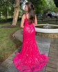 Glitter Sheath/Column Appliques Split Prom Dresses