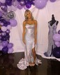 Corset Sheath/Column Satin Straight Ruffle Beaded Prom Dresses