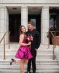 Unique Fuchsia Skater Metallic Bow Homecoming Dresses