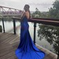 Trumpet/Mermaid Straight Silk-like Satin Sweep Train Prom Dresses With Beading