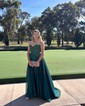 A-line Cowl Neck Glitter Sweep Train Prom Dresses With Pockets