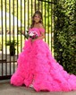 Ball Gown/Princess Off-the-shoulder Tulle Sweep Train Prom Dresses With Ruched