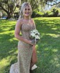 Sparkly Sheath/Column Sequin Sweetheart Beaded Split Prom Dresses