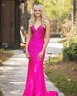 Glitter Sheath/Column Jersey V-neck Beaded Ruched Prom Dresses