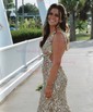 Sparkly Sheath/Column Sequin V-neck Split Prom Dresses