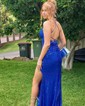 Sheath/Column V-neck Sequined Floor-length Prom Dresses With Ruched