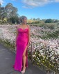 Sheath/Column Cowl Neck Silk-like Satin Floor-length Prom Dresses With Ruched