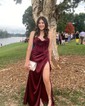 Sheath/Column Cowl Neck Silk-like Satin Floor-length Prom Dresses With Ruched