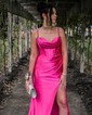 Sheath/Column Cowl Neck Silk-like Satin Floor-length Prom Dresses With Ruched