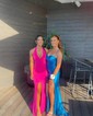 Sheath/Column Cowl Neck Silk-like Satin Floor-length Prom Dresses With Ruched