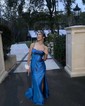 Sheath/Column Cowl Neck Silk-like Satin Floor-length Prom Dresses With Ruched