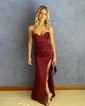 Sheath/Column Cowl Neck Silk-like Satin Floor-length Prom Dresses With Ruched