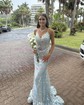 Trumpet/Mermaid V-neck Tulle Sweep Train Prom Dresses With Sequins