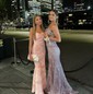 Trumpet/Mermaid V-neck Tulle Sweep Train Prom Dresses With Sequins