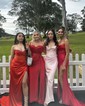 Trumpet/Mermaid Sweetheart Silk-like Satin Sweep Train Prom Dresses With Beading