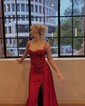 Trumpet/Mermaid Sweetheart Silk-like Satin Sweep Train Prom Dresses With Beading