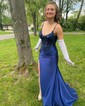 Trumpet/Mermaid V-neck Silk-like Satin Sweep Train Prom Dresses With Beading