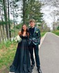 A-line Cowl Neck Glitter Sweep Train Prom Dresses With Pockets