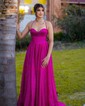 A-line Cowl Neck Glitter Sweep Train Prom Dresses With Pockets