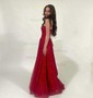 A-line Cowl Neck Glitter Sweep Train Prom Dresses With Pockets