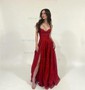 A-line Cowl Neck Glitter Sweep Train Prom Dresses With Pockets