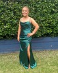 Trumpet/Mermaid Scoop Neck Silk-like Satin Sweep Train Prom Dresses With Ruched